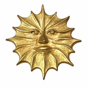 Vintage Signed Lee Sands Gold Tone Sun Face Brooch